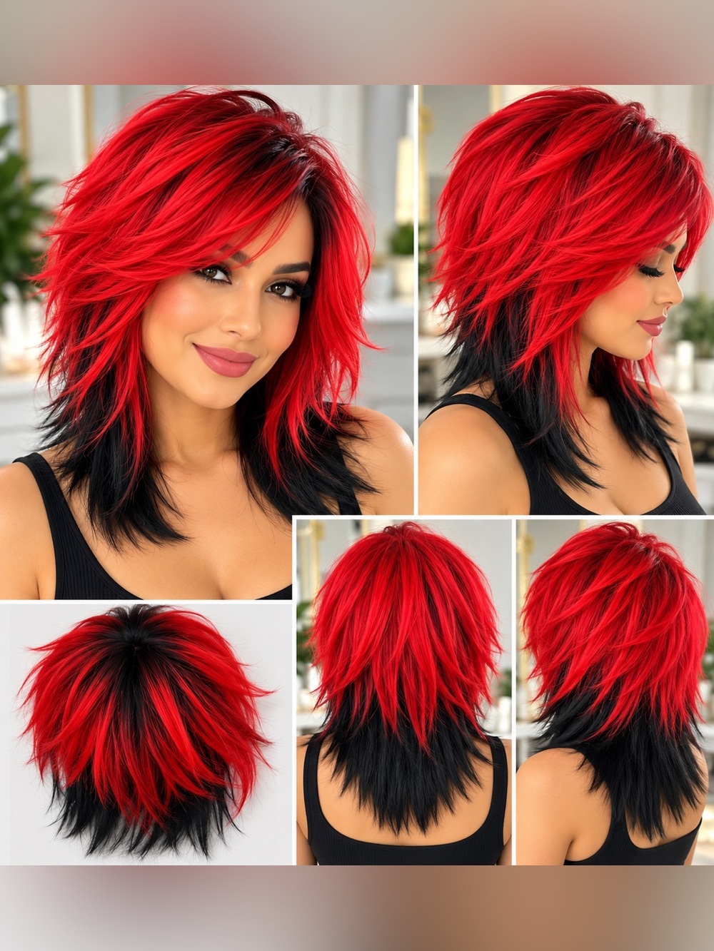 Bob Two-Tone Red and Black Women’s Wig - Layered Statement Style